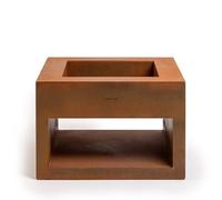 CREATE Fire Pit Cube/Brasero extérieur carré en acier Corten/Fabriqué en acier, résiste aux intempéries, avec compartiment pour ranger le bois de chauffage.
