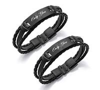 Create idea 1 Paire Bracelet de Couple Ensemble Confortable en Cuir PU Gravé Mots d'amour pour Mariage Anniversaire Saint Valentin Hommes Femmes