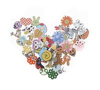 Create idea 100pcs Boutons en Bois Dessin Animé Motif Aléatoire Mignon Animal Fleur Décoratif Imprimé Boutons Ornements pour Bricolage Couture Vêtements Scrapbooking Fabrication