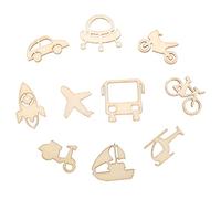 Create idea 100pcs Embellissements Bois Thème des Transports Fusée Avion Vélo Copeaux de Bois Tranches de Bois Décoratives pour Bricolage Scrapbooking Fabrication de Cartes Artisanat