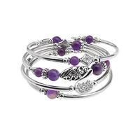 Create Idea Bracelet bohème Multicouche en Pierre Naturelle avec Perles Chakra - Bracelet Enveloppant en Argent - Cadeau Tendance pour Femme et Amie