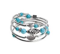 Create idea Bracelets Bohèmes Superposés Bracelet Jonc Chakra Perlé Turquoise Bracelet en Argent Superposé Bijoux Fantaisie Cadeaux pour Femmes Amis Dames