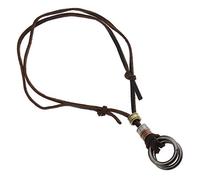 Create idea Collier en Cuir de Vache Brun Rétro Double Anneau Pendentif Colliers Cordon Réglable Ras du Cou pour Cadeaux Hommes