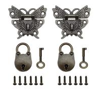 Create idea Lot de 2 loquets en forme de papillon et 2 cadenas en forme de petit ours - Boucle décorative antique pour boîte à bijoux vintage en bois - Bronze