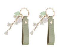 Create idea Lot de 2 porte-clés en cuir pour clés de voiture, sac à main avec sangle verte gazon et fermoir doré (1,7 x 18 cm), Vert, 1.7x18 cm