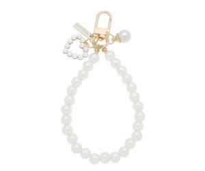 Create idea Lot de 2 porte-clés en perles d'imitation cœur pour femme - Longueur : 10 cm - Utilisé comme porte-clés de voiture, de ceinture de maison, clé de maison - Doré, blanc, 10cm