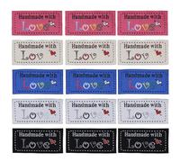 Create idea Lot de 50 étiquettes en tissu « Handmade with Love » pour couture, décoration, bricolage, artisanat, cadeau, 50 x 24 mm, rose, bleu, beige, noir, blanc
