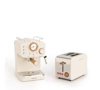 CREATE /PACK TOAST RETRO + THERA MATT RETRO/Cafetière à expresso et grille-pain pour tranches larges, crème/bac d'égouttement réglable, compartiment ramasse-miettes, thermostat, 6 niveaux de puissance