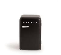 CREATE / RÉTRO FRIGO 83.5 ARGENT/Réfrigérateur noir avec poignée blanc cassé / 98W, basse consommation, 2 étagères, régulateur de température, porte-bouteilles, 56x54x84cm.