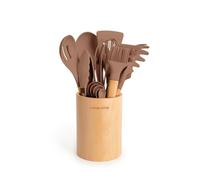 CREATE/Set d'utensiles de cuisine Moka cassé et bois / 11 Utensiles de cuisine en silicone et bois hêtre naturel, sans BPA, jusqu'à 230°C