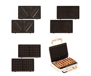 CREATE/STONE STUDIO/Appareil à croque-monsieur Blanc cassé / 3 plaques interchangeables : Grill, Gaufre et Sandwich, antiadhésif, ouverture à 100º, 2 tranches, arrêt automatique, rétro, 800W
