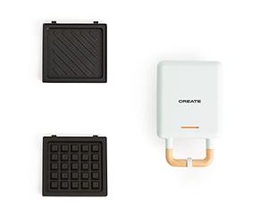 CREATE/STONE STUDIO/Appareil à croque-monsieur Bleu pastel / 2 plaques interchangeables : sandwich et gaufre, antiadhésif, 1 tranche, ouverture 100º, arrêt automatique, poignée cool-touch, 600W