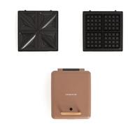CREATE/STONE STUDIO/Sandwich-Grill et gaufrier quadruple moka / 3 plaques interchangeables : Grill, Gaufre et Sandwich, revêtement antiadhésif, ouverture 180º, 4 tranches, style rétro, 1600W