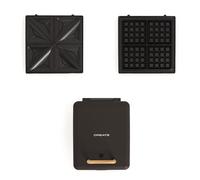 CREATE/STONE STUDIO/Sandwich-Grill et gaufrier quadruple noir / 3 plaques interchangeables : Grill, Gaufre et Sandwich, revêtement antiadhésif, ouverture 180º, 4 tranches, rétro, 1600W