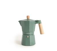 CREATE THERA MOKA RETRO/Cafetière italienne avec adaptateur pour induction vert sage/capacité de 9 tasses, aluminium, 450 ml, valve de sécurité, convient pour gaz, cuisinière électrique ou vitro