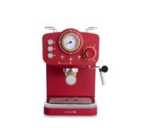 CREATE / THERA RETRO/Cafetière express semi-automatique rouge mate et bois / 20 bar, bras à double écoulement, réservoir 1,25L, café moulu et monodose ESE 55mm, avec steamer, 1100W