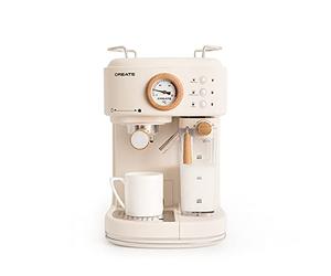 CREATE / THERA RETRO PRO/Machine à espresso semi-automatique Blanc cassé / 20 bar, bac à lait, égouttoir, deux becs verseurs, capacité 1,5l, pour café moulu, 1250W