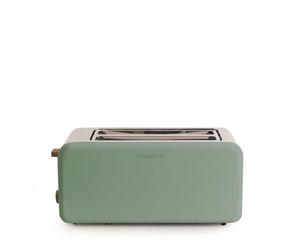 CREATE/TOAST RETRO XL/Grille-pain Verde Sauge / 6 niveaux de puissance, tiroir ramasse-miettes, thermostat, décongélation, réchauffage, 2 fentes pour tranches larges, 1500W