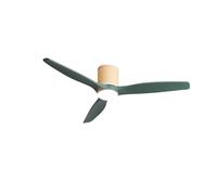 CREATE Wind Calm Custom RATTAN/Ventilateur de plafond avec lumière rotin clair, pales en bois naturel vert sauge avec télécommande, 40 W, double lumière, Ø132 cm, lumière LED 3 températures, fonction
