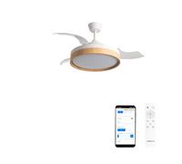 CREATE WIND CLEAR EDGE/Ventilateur de plafond avec lumière blanche bois clair avec télécommande et Wi-Fi, 40 W, silencieux, Ø107 cm, pales rétractables, fonction été/hiver, lumière LED 3 températures