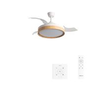 CREATE Wind Clear Edge Ventilateur de plafond avec lumière blanche en bois clair avec télécommande et contrôleur mural/40 W, pales rétractables, Ø107 cm, fonction été/hiver, lumière LED 3 températures