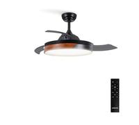 WIND CLEAR - Ventilateur De Plafond 40W Silencieux À Pales Rétractables Avec Éclairage LED Différentes Tailles Noir Et Bois Foncé