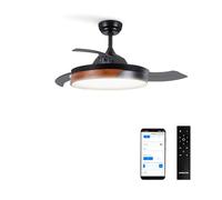 CREATE / WIND CLEAR M/Ventilateur de plafond avec lumière noir bois foncé avec télécommande et Wifi / 40W, Ø108 cm, minuterie, pales rétractables, 3 températures de lumière, fonction été-hiver