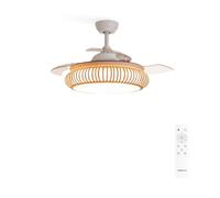 CREATE / WIND CLEAR RATTAN/Ventilateur de plafond avec lumière et télécommande, blanc osier ovale / 40W, silencieux, Ø108, 6 vitesses, minuterie, pales retractables, moteur DC, fonction été-hiver