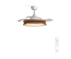 CREATE / WIND CLEAR RATTAN/Ventilateur de plafond avec lumière et télécommande, blanc osier tressage / 40W, silencieux, Ø108, 6 vitesses, minuterie, pales retractables, moteur DC, fonction été-hiver