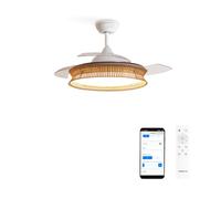WIND CLEAR RATTAN - Ventilateur de plafond silencieux 40W Ø108cm lames rétractables avec éclairage LED de 36W Blanc G