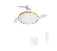 CREATE / WIND CLEAR STUDIO M/Ventilateur de plafond avec lumière blanc et bois clair avec commande murale et télécommande / 40W, Ø108 cm, pales rétractables, 3 températures de lumière