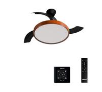 CREATE / WIND CLEAR STUDIO M/Ventilateur de plafond avec lumière noir et bois foncé avec commande murale et télécommande / 40W, Ø108 cm, pales rétractables, 3 températures de lumière