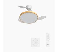 CREATE / WIND CLEAR STUDIO S/Ventilateur de plafond avec lumière blanc et bois clair avec contrôleur mural et télécommande / 40W, Pales rétractables, Ø 91 cm, 3 températures de lumière
