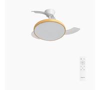 CREATE / WIND CLEAR STUDIO S/Ventilateur de plafond avec lumière blanc et bois clair avec télécommande / 40W, Ø 91 cm, pales rétractables, 3 températures de lumière, fonction été-hiver