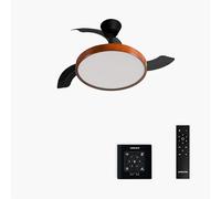 CREATE / WIND CLEAR STUDIO S/Ventilateur de plafond avec lumière noir et bois foncé avec contrôleur mural et télécommande / 40W, Pales rétractables, Ø 91 cm, 3 températures de lumière