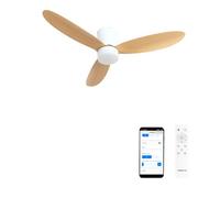 CREATE / WIND LITE/Ventilateur de plafond avec lumière en bois clair avec Wifi et télécommande / 40W, Silencieux, Ø132 cm, 6 vitesses, programmable, fonction été-hiver, lumière LED 3 températures