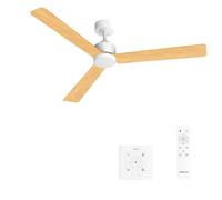CREATE / WIND MODERN L/Ventilateur de plafond avec lumière blanc bois clair avec contrôleur mural et télécommande / 40W, Lumière LED 3 températures, Ø152 cm, 6 vitesses, fonction été-hiver.