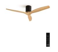 CREATE / WINDCALM DC/Ventilateur de plafond ABS noir pales effet bois clair / 40W, Silencieux, Ø132 cm, 6 vitesses, minuterie, fonction été hiver