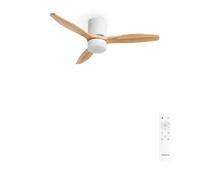 CREATE / WINDCALM LINE/Ventilateur de plafond blanc avec lumière avec télécommande, pales bois naturel lignes horizontales / 40W, Ø132 cm, 3 températures de lumière, minuterie, fonction été-hiver