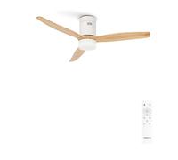 CREATE / WINDCALM M/Ventilateur de plafond ABS avec lumière et télécommande blanc pales effet bois clair / 40W, Silencieux, Ø132 cm, 6 vitesses, minuterie, été-hiver, double hauteur,
