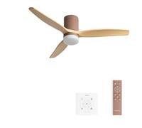 CREATE WINDCALM M/Ventilateur de plafond ABS avec lumière moka, pales effet bois clair avec contrôleur et télécommande, 40 W, minuteur, Ø132 cm, 3 températures de lumière, fonction été/hiver