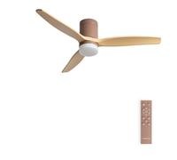 CREATE WINDCALM M/Ventilateur de plafond ABS avec lumière moka, pales effet bois clair et télécommande, 40 W, silencieux, Ø132 cm, 3 températures de lumière, minuterie, fonction été/hiver