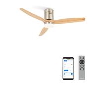 CREATE / WINDCALM M/Ventilateur de plafond ABS avec lumière, Wifi et télécommande, niquel pales effet bois clair / 40W, silencieux, Ø132 cm, 6 vitesses, minuterie 1 à 4 heures, fonction été-hiver