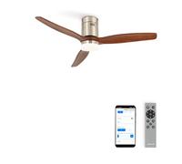 CREATE / WINDCALM M/Ventilateur de plafond ABS avec lumière, Wifi et télécommande, niquel pales en bois foncé / 40W, silencieux, Ø132 cm, 6 vitesses, minuterie 1 à 4 heures, fonction été-hiver