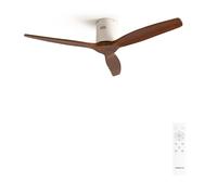 CREATE / WINDCALM M/Ventilateur de plafond ABS avec télécommande blanc pales effet bois foncé / 40W, Silencieux, Ø132 cm, 6 vitesses, minuterie, été-hiver, double hauteur