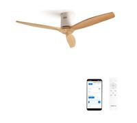 CREATE / WINDCALM M/Ventilateur de plafond ABS avec Wifi et télécommande blanc pales effet bois clair / 40W, silencieux, Ø132 cm, 6 vitesses, minuterie 1 à 4 heures, fonction été-hiver