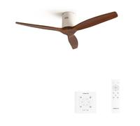 CREATE / WINDCALM NATURAL WOOD M/Ventilateur de plafond blanc pales bois foncé avec contrôleur mural et télécommande / 40W, Minuterie, Ø132 cm, silencieux, 6 vitesses, fonction été-hiver