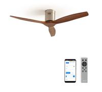 CREATE / WINDCALM NATURAL WOOD M/Ventilateur de plafond nickel pales bois foncé avec WiFi et télécommande / 40W, Minuterie, Ø132 cm, silencieux, 6 vitesses, fonction été-hiver
