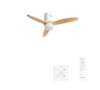 WIND CALM NATURAL WOOD - Ventilateur de plafond silencieux 40 W 100 % bois Ø 112 cm avec éclairage et commande murale