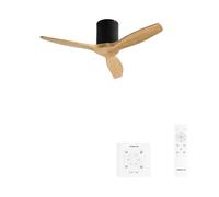 CREATE / WINDCALM NATURAL WOOD S/Ventilateur de plafond noir pales bois clair contrôleur mural et télécommande / 40W, Minuteur, Ø112 cm, 3 températures LED, fonction été-hiver